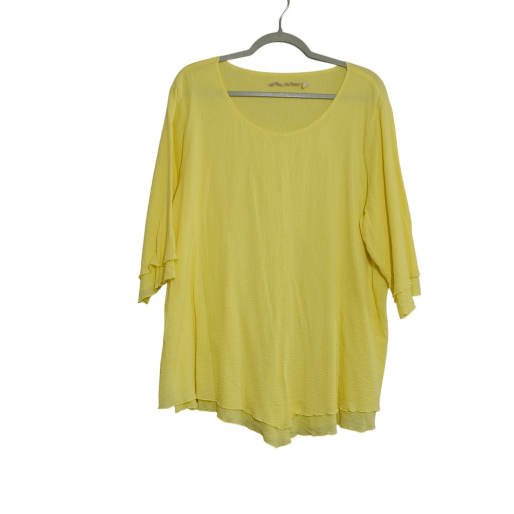 Soft Surroundings Size 1X Yellow Cotton Gauze Shirt Ruffle Sleeve Tunic Top